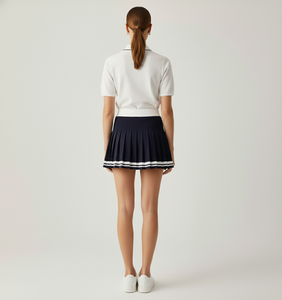 ชุดเซ็ตเสื้อโปโลแขนสั้นผู้หญิงแต่งขอบตัดสี กระโปรงมินิสเกิร์ตจีบ สองชิ้น ชุดกีฬาฤดูร้อน เสื้อถักเทนนิส - Product Image 2