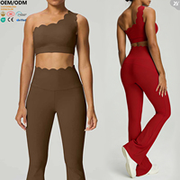YBW5045 Top de yoga para mujer de un solo hombro, con borde festoneado, de secado rápido, sujetador deportivo de tela suave y ligero para entrenamiento y fitness.