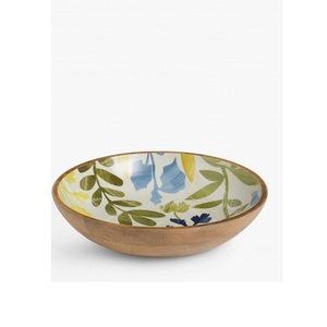 Ensaladera de madera decorativa esmaltada hecha a mano con estilo, cuenco de madera de mango de diseño impreso personalizable para uso multiusos - Product Image 4