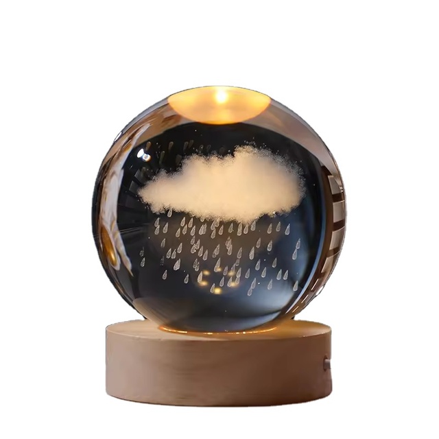 Crystal 3d Ball Night Lamp Solar System Glass Crystal Ball Luminous Wooden Tabletop Ornament Festival Graduation Gift