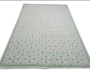 Tapis Oushak en Laine Fine de Taille Personnalisée Noué à la Main Design Floral Vintage Beige Vert Style Turc Motif Abstrait Vintage - Product Image 1