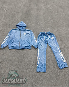 Custom Vintage Men's Acid Washed Fleece Fabric Zipper Street Style Baggy Jogger Sweatpants <b>Set</b> with Screen Printed Hoodie - Product Image 1