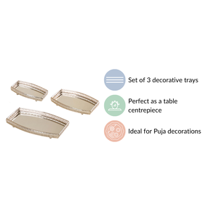 AMBAR EXPORTS Luxury Set of 3 Silver <b>Mirror</b> <b>Rectangle</b> Trays Handicraft Metal with Plant Pattern for Serving - Product Image 6