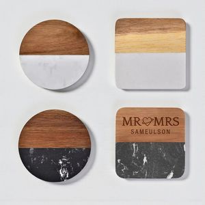 Sous-verre en marbre et bois de qualité supérieure, durable, diamètre 400 mm, design moderne et luxueux pour une présentation élégante de la table et un usage domestique - Product Image 6