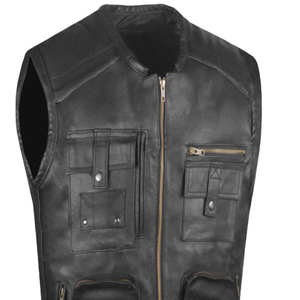 Chaleco sin mangas estilo moto Vintage ATLANTIC Chaleco con cierre de cremallera de cuero genuino para motociclistas ropa exterior de invierno - Product Image 5