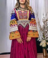 Service OEM Ensemble 2 pièces vintage afghan long jusqu'au sol, comprenant une robe longue et un pantalon, brodé, avec fermetures éclair, dentelle et taille naturelle, pour mariée