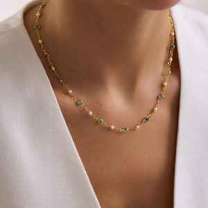 Collier de perles d'aquamarine, chaîne en verre, bijoux en pierres précieuses, collier élégant à la mode, cadeau pour femmes, cadeau de demoiselle d'honneur - Product Image 5