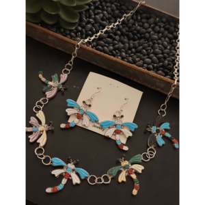 Conjunto de Collar de Libélula Zuni con Múltiples Piedras y Plata de Ley, Joyería Artesanal de Moda - Product Image 3