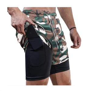 Men's 2-in-1 Training <b>Shorts</b> Quick-Drying Compression Layer Casual Style <b>Zip</b> <b>Pocket</b> Breathable Waterproof Canvas Eco-Friendly - Product Image 1