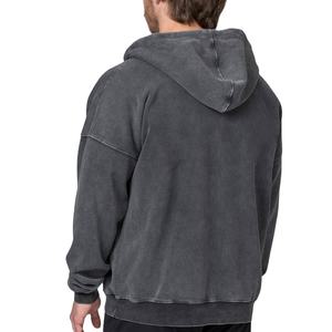 Personalizado de algodón de los hombres de gran tamaño de la gota del hombro zip up sudaderas con capucha streetwear vintage lavado ácido peso pesado en blanco zip HOODIE para los hombres - Product Image 5