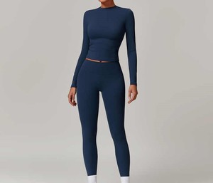 Ensemble de yoga et de fitness pour femmes, nouveau design, solide, respirant, veste de yoga à manches longues, leggings, ensemble de sport 2 pièces - Product Image 5