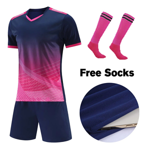 High Quality Men Soccer Uniform Customized Logo on Front V-Neck Shirt Short sleeves With Contrast Shorts OEM - Product Image 5