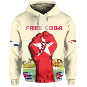 Sublimation Cuban Flag Pattern Long Sleeve Sweatshirt Drawstring Pockets Unisex <b>Hoodie</b> Print on Demand Plus Size Pullover Tops - Product Image 2