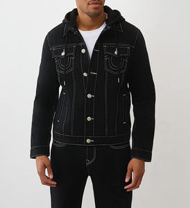 Chaqueta de algodón lavada vintage de lona vaquera de algodón con logotipo bordado de parche personalizado de fabricante para hombre, chaqueta vaquera - Product Image 4