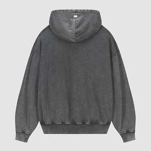 Sweat à capuche personnalisé pour hommes poids lourd 100% coton lavé à l'acide Vintage Streetwear surdimensionné épaule tombante fermeture éclair solide imprimé hiver - Product Image 6