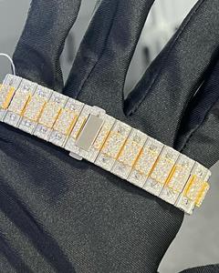 Montres de luxe pour hommes Hip Hop, sportives, résistantes à l'eau, en acier inoxydable avec bracelet en cuir, entièrement serties de diamants, argent/or/or rose - Product Image 3