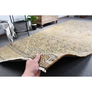 พรมตุรกีวินเทจคลาสสิกสีเบจ4.8 x 12.7ft แฮนด์เมดขนสัตว์การออกแบบการเย็บปะติดปะต่อกันด้านหลังยางสำหรับทางเดินข้างเตียงสี่เหลี่ยมผืนผ้า - Product Image 4
