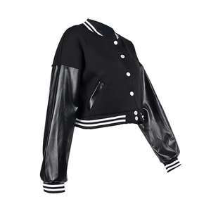 แจ็คเก็ตเบสบอลวาร์ซิตี้ผู้หญิงคุณภาพสูง ผ้าฝ้าย 100% ทรงครอปเข้ารูป ปักโลโก้ตามสั่ง แบบกลับด้านได้ เป็นมิตรกับสิ่งแวดล้อม สำหรับฤดูหนาว - Product Image 6