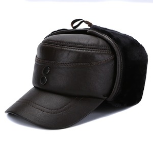 2026 New Style <b>Men</b> Ear Flap Genuine Leather Hat Winter Vintage Baseball <b>Caps</b> Thicken Warmer <b>Flat</b> Hats Fashion Real sheepskin <b>Cap</b> - Product Image 2