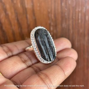 Anillo de Plata de Ley 925 con Turmalina Negra Druzy Original, Corte Ovalado, para Mujer, Precio de Fábrica, Joyería - Product Image 5