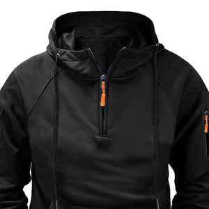 Conjuntos de chándal de color negro para hombre, ropa deportiva, chaqueta con capucha de lana con media cremallera, pantalón de chándal, chándal de 2 piezas con bolsillo con cremallera - Product Image 4