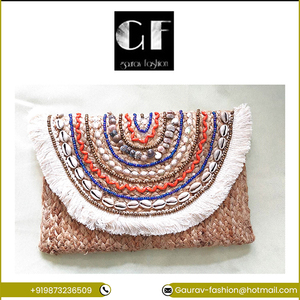 Haute qualité bohème Jute pochette portefeuille à la main inde broderie perlée coquille gland coton longue fermeture à glissière mode - Product Image 2