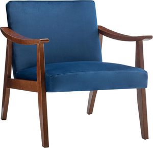 Modern Wood Frame Lounge Chair with Blue <b>Upholstery</b> Perfect for Elegant Living Room Seating - Product Image 1