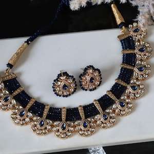Sabyasachi inspiré collier de mariage indien ensemble de bijoux de mariée pakistanais perles chaîne perle pierre principale Bollywood bijoux cadeaux - Product Image 2