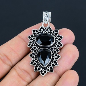 Nouvelle Arrivée Naturel Noir Onyx Fleur Solide 925 Sterling Argent Plaqué Designer Pendentif Femmes En Gros Bijoux Fabrique - Product Image 1