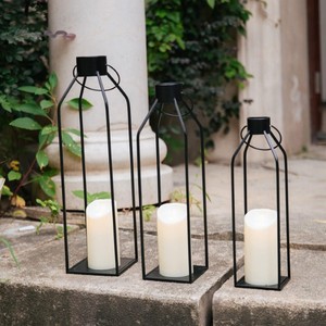 Lanternes à bougie décoratives en métal noir avec bougies LED sans flamme Lanternes suspendues de style ferme moderne pour l'intérieur et l'extérieur - Product Image 3