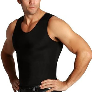 Débardeurs de compression athlétiques noirs personnalisés avec logo pour hommes, body shaper - Product Image 2