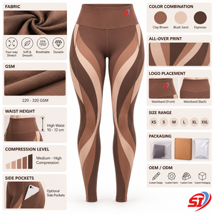 Leggings de compression personnalisés pour femmes en polyester extensible, à blocs de couleur, avec ruban Canyon, taille haute, pour la gym et la course, Printemps/Automne - Product Image 3