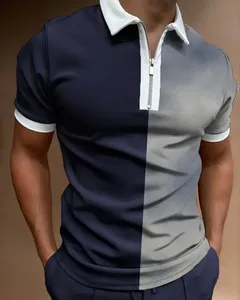 Chemise décontractée pour homme, confortable et respirante, en spandex/coton, manches courtes, motif uni, fermeture éclair, logo personnalisé, jersey rouge uni - Product Image 3