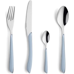 Ensemble de 4 couverts en acier inoxydable fourchette couteau cuillère utilisé dans les ustensiles de cuisine Table maison couleur argent plaqué couverts poignée de couleur bleue - Product Image 1