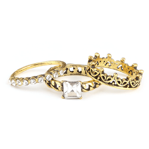 Anillo de Mujer con Piedras Decorativas - Dorado - Blanco - Product Image 1