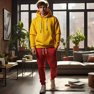 ชุดวอร์มสองชิ้นแบบสวมหัวมีฮู้ดสำหรับผู้ชายชุดวอร์มแบบสวมหัวสำหรับวิ่งออกกำลังกายสไตล์สตรีทสีพื้น - Product Image 5