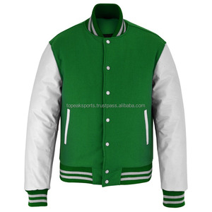 Blouson universitaire en laine verte avec manches en cuir blanc, modèle OEM 2026, le plus vendu, pour hommes, haute qualité, faible MOQ, vestes d'hiver chauffantes - Product Image 1
