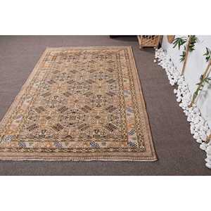 พรมตุรกีวินเทจ ขนาด 4.8x7.2 ฟุต สีเบจ-น้ำเงิน ลายอิคัต - Product Image 1