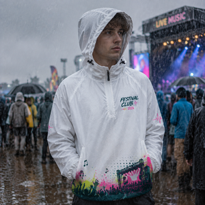 Custom Printed Music Festival Event Waterproof <b>Jacket</b> Hooded <b>Pullover</b> 1/4 Zip <b>Rain</b> Windbreaker Lightweight Storable <b>Jacket</b> - Product Image 1