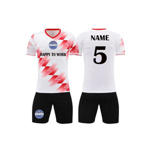 Personalizado azul real impreso fútbol uniforme Tailandia transpirable fútbol Jersey 100% poliéster cuello en V media manga estiramiento secado rápido - Product Image 3