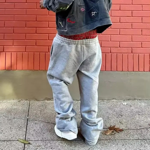 Custom Heavyweight Baggy Fit Distressed Acid Wash <b>Joggers</b> Wide Leg Flare Sweatpants for <b>Men</b> - Product Image 2