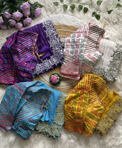 Alta calidad respetuoso con el medio ambiente transpirable Faux Georgette Saree secuencia trabajo codificación encaje espejo borde para todos los Bandana étnicos - Product Image 4