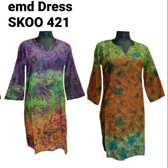 Vestido de algodão kurti casual feminino, vestido da índia com bordado, estilo moderno de escritório