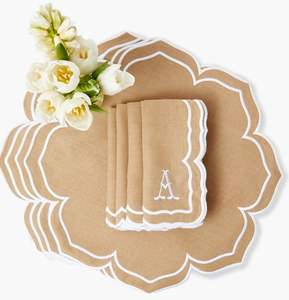 Mantel individual de lino bordado personalizado para regalo Decoración de mesa de boda hecho a mano con tela duradera de alta calidad - Product Image 5