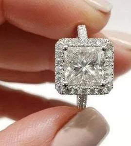 Anillo de moissanita de corte princesa de Plata de Ley 925, anillo de compromiso, anillo de aniversario, regalo del Día de San Valentín - Product Image 1