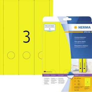 Etiquetas Autoadhesivas HERMA para Encuadernación, con Orificio para el Dedo, Amarillas, Anchas/Largas, 60 Etiquetas/Paquete, 61 x 297 mm (Ancho x Alto), Accesorios para Carpetas de Archivo - Product Image 1