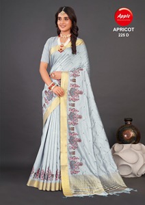 Saree Kadhi en lin d'abricot avec broderie de couleur assortie Travail élégant et léger - Product Image 2