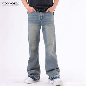 Pantalones Vaqueros de Mezclilla de Pierna Ancha y Corte Recto para Hombre, Estilo Holgado, Lavado Medio Otoñal, Logotipo Personalizado OEM, Método de Tejido de Punto, Tallas Grandes - Product Image 2