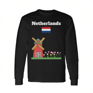 Set Regalo Turismo Culturale Olandese: T-Shirt a Maniche Lunghe con Bandiera Olandese, Mulino a Vento e Tulipani - Souvenir Perfetto per il Tuo Viaggio - Product Image 2