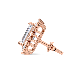 IGI Certified Lab Grown Diamond Emerald Cut Halo Stud <b>Earrings</b> 9KT <b>Gold</b> Rectangle Cluster <b>Earrings</b> - Product Image 2